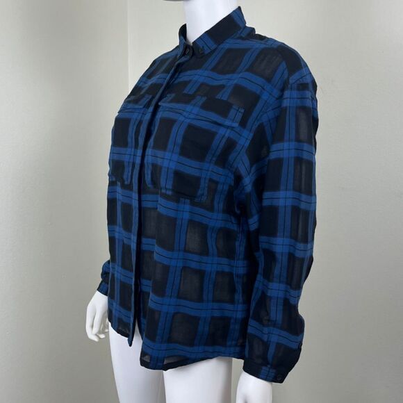 Burberry Brit Womens Size S Blue Black Plaid Cotton Flannel Boxy Blouse NEW Top - Picture 9 of 14